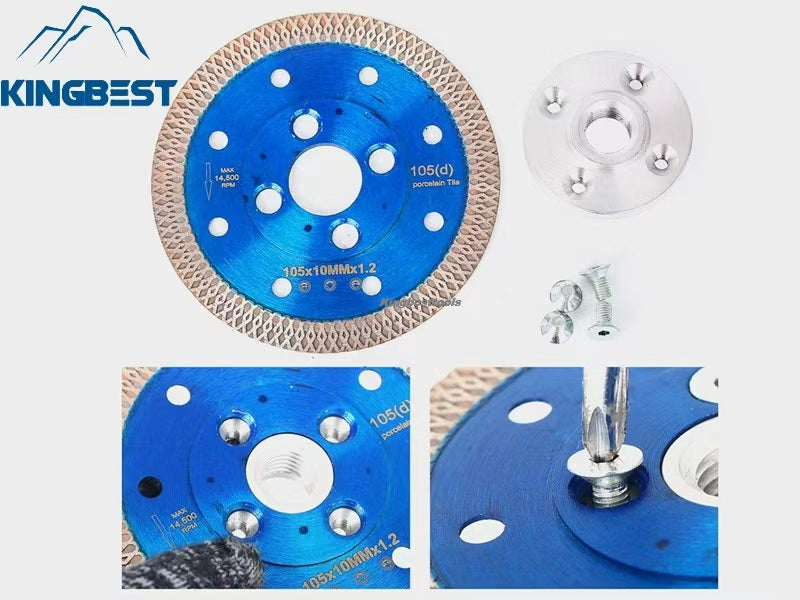 Blue Diamond Cutting Blades with Flange for Marble Ceramic Turbo Saw Blade for Porcelain Sintered Stone Dekton Tile Cutting Disc