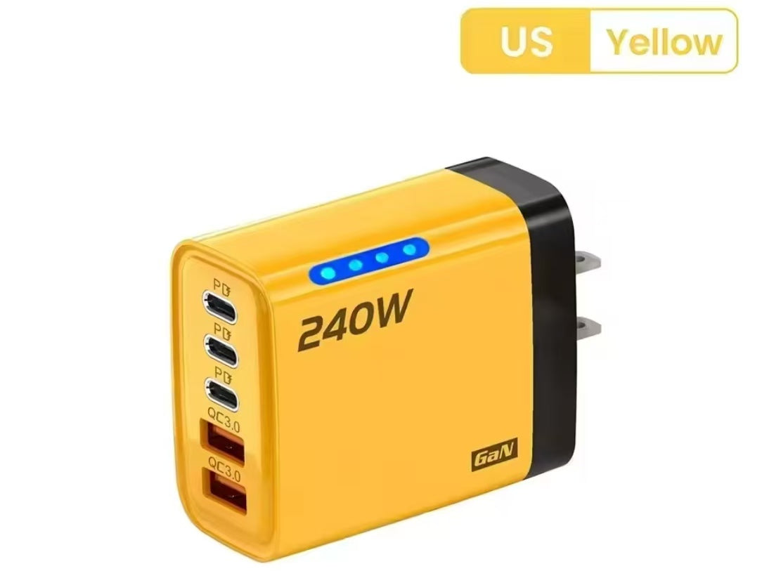 5 in 1 GaN USD Type C Desktop Charger 240W Fast Charger Phone Adapter 10A Type C Cable for Iphone Samsung US Plug Charger Free Shipping