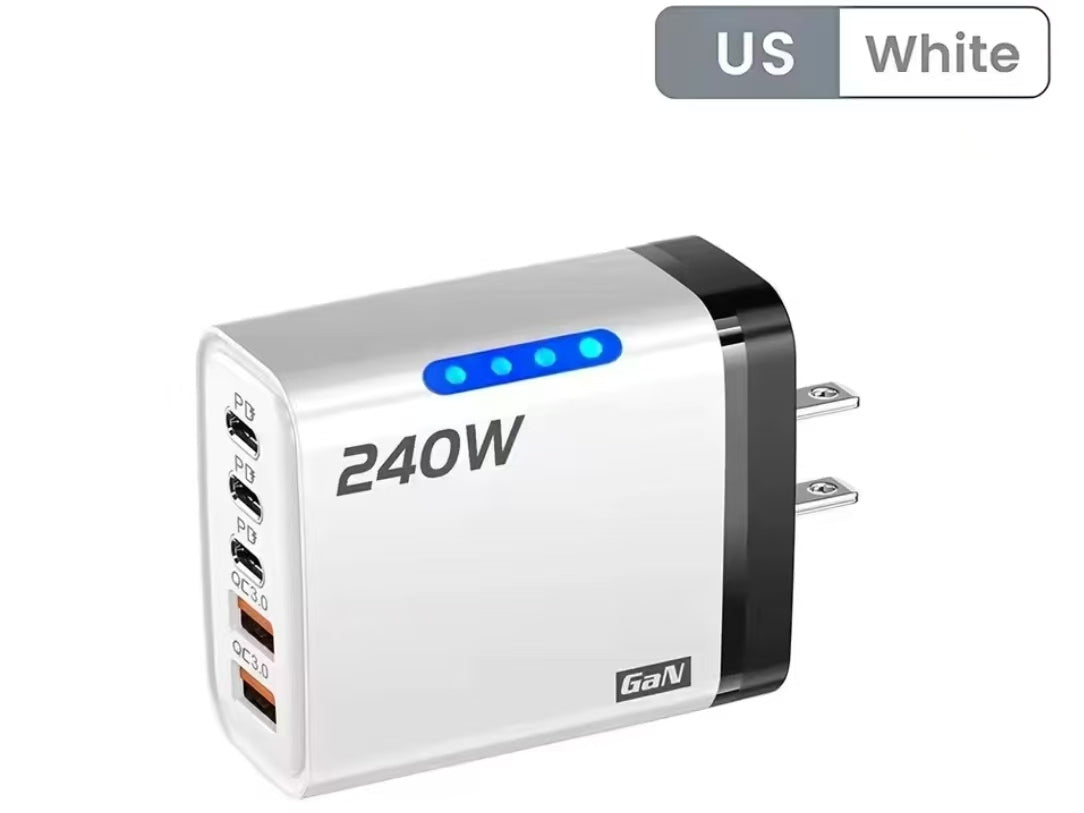 5 in 1 GaN USD Type C Desktop Charger 240W Fast Charger Phone Adapter 10A Type C Cable for Iphone Samsung US Plug Charger Free Shipping