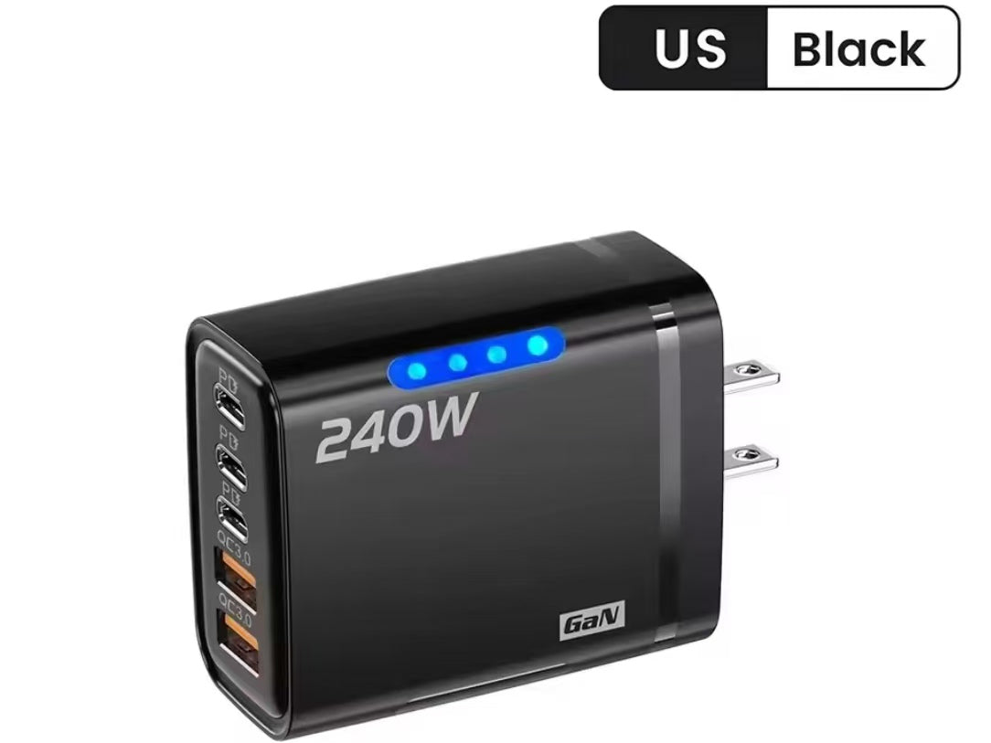 5 in 1 GaN USD Type C Desktop Charger 240W Fast Charger Phone Adapter 10A Type C Cable for Iphone Samsung US Plug Charger Free Shipping