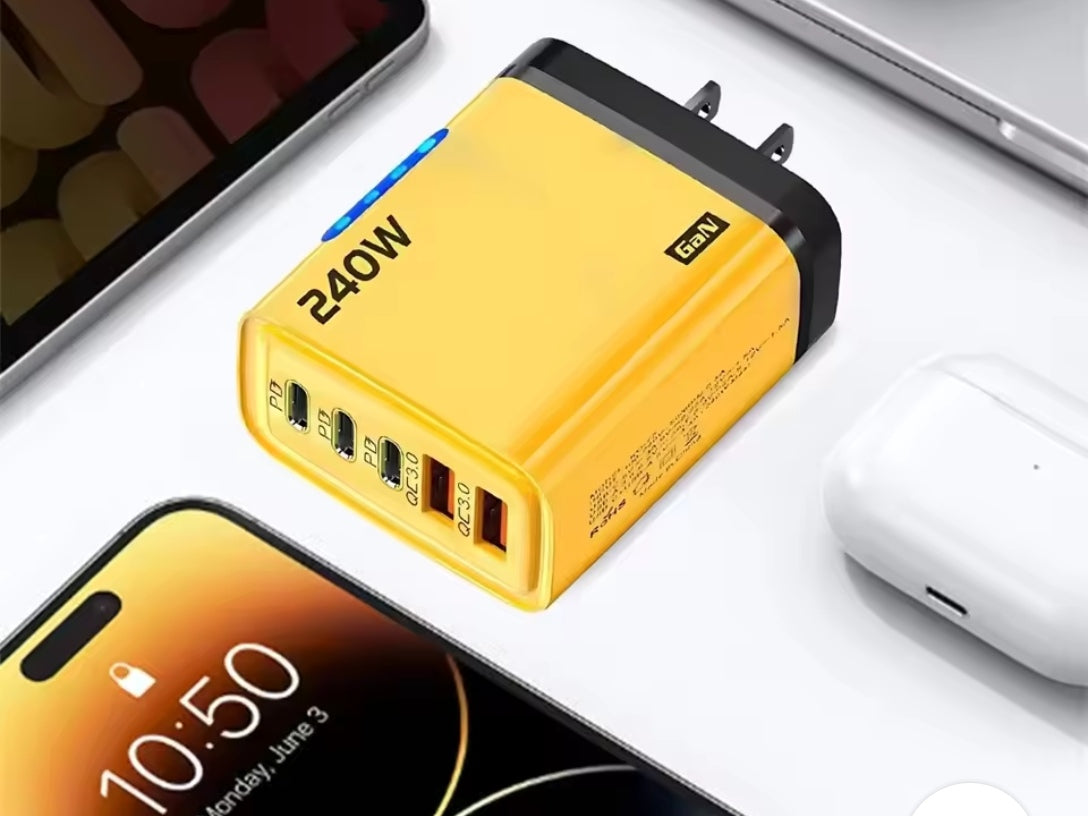 5 in 1 GaN USD Type C Desktop Charger 240W Fast Charger Phone Adapter 10A Type C Cable for Iphone Samsung US Plug Charger Free Shipping