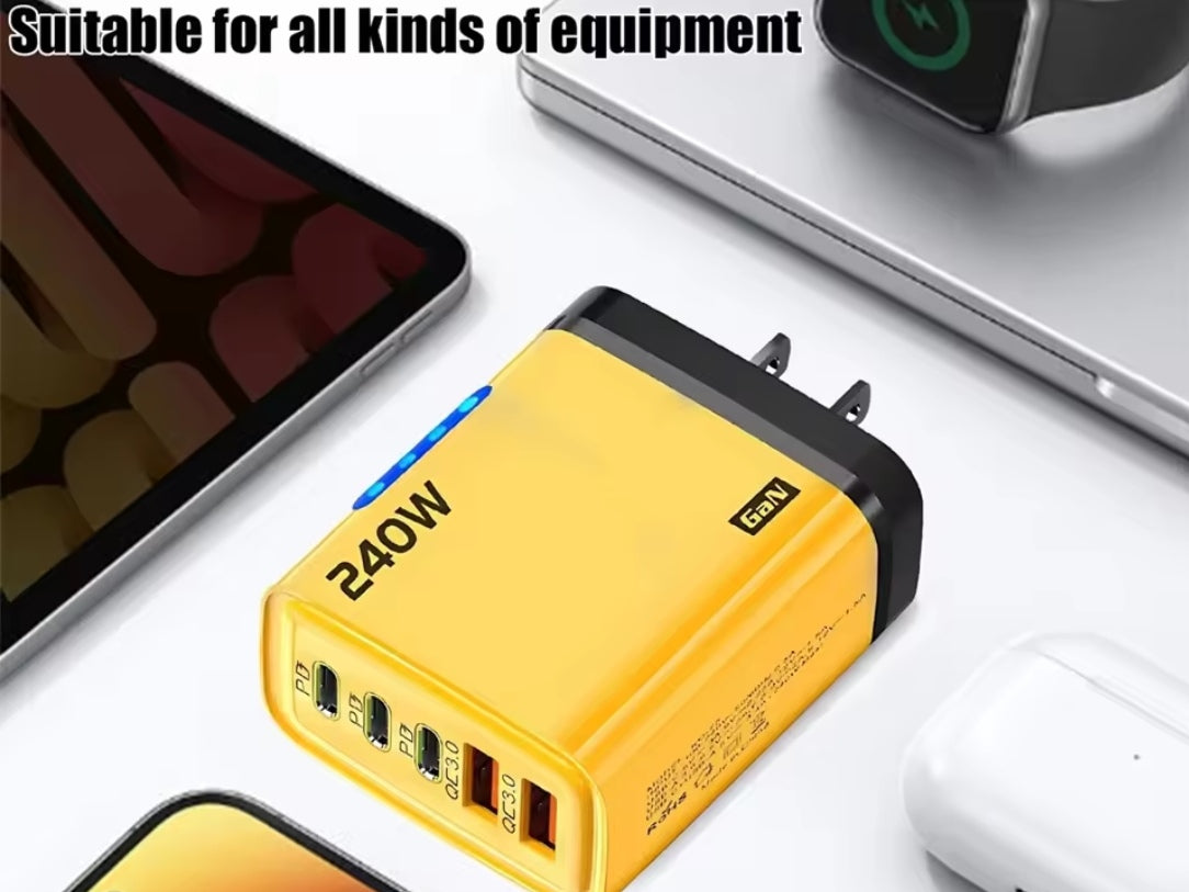 5 in 1 GaN USD Type C Desktop Charger 240W Fast Charger Phone Adapter 10A Type C Cable for Iphone Samsung US Plug Charger Free Shipping