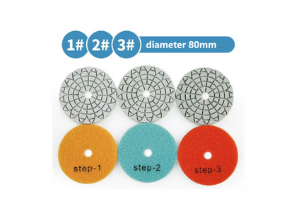 3pcs Wet Polishing Pads Diamond Wet Pads 80mm 100mm