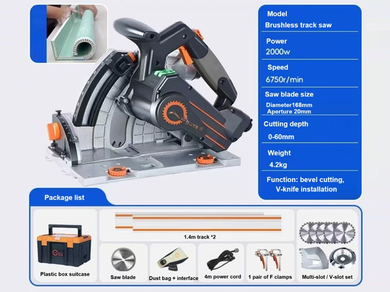 6-Speed Adjustment Brushless Track Saw for Wood and Plasterboard Orbital Woodworking Cutter Free shipping A01