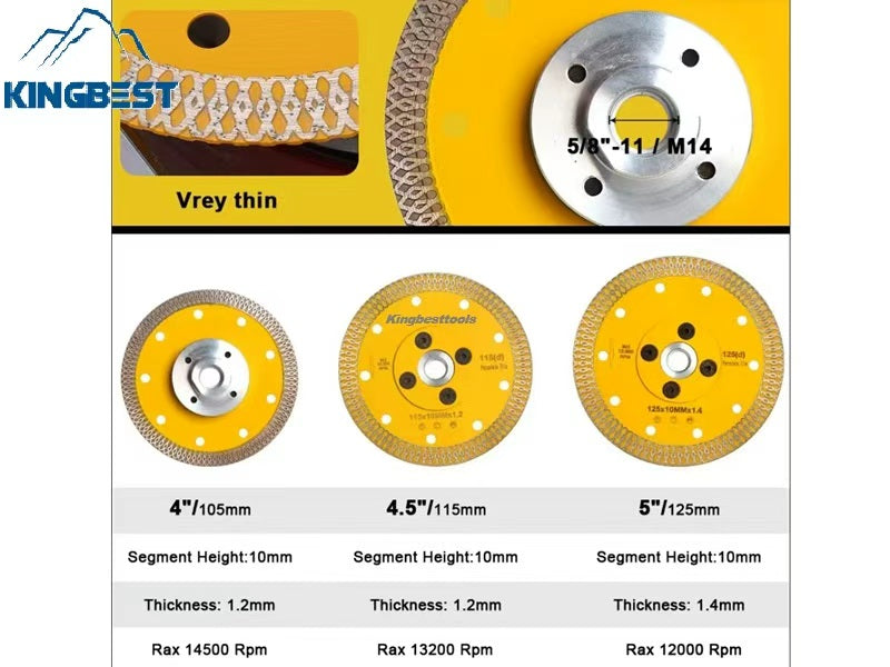 Yellow Diamond Cutting Blades with Flange for Marble Ceramic Turbo Saw Blade for Porcelain Sintered Stone Dekton Tile Cutting Disc